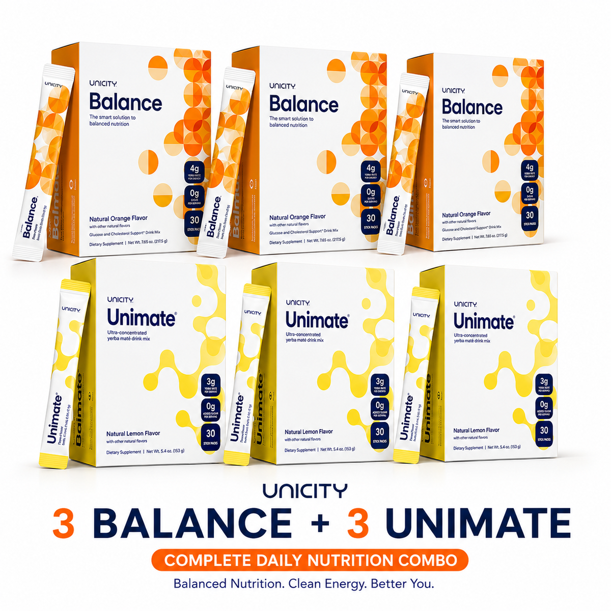 3 Unicity Balance + 3 Unimate Complete Daily Wellness Combo+2 Tumblers gift