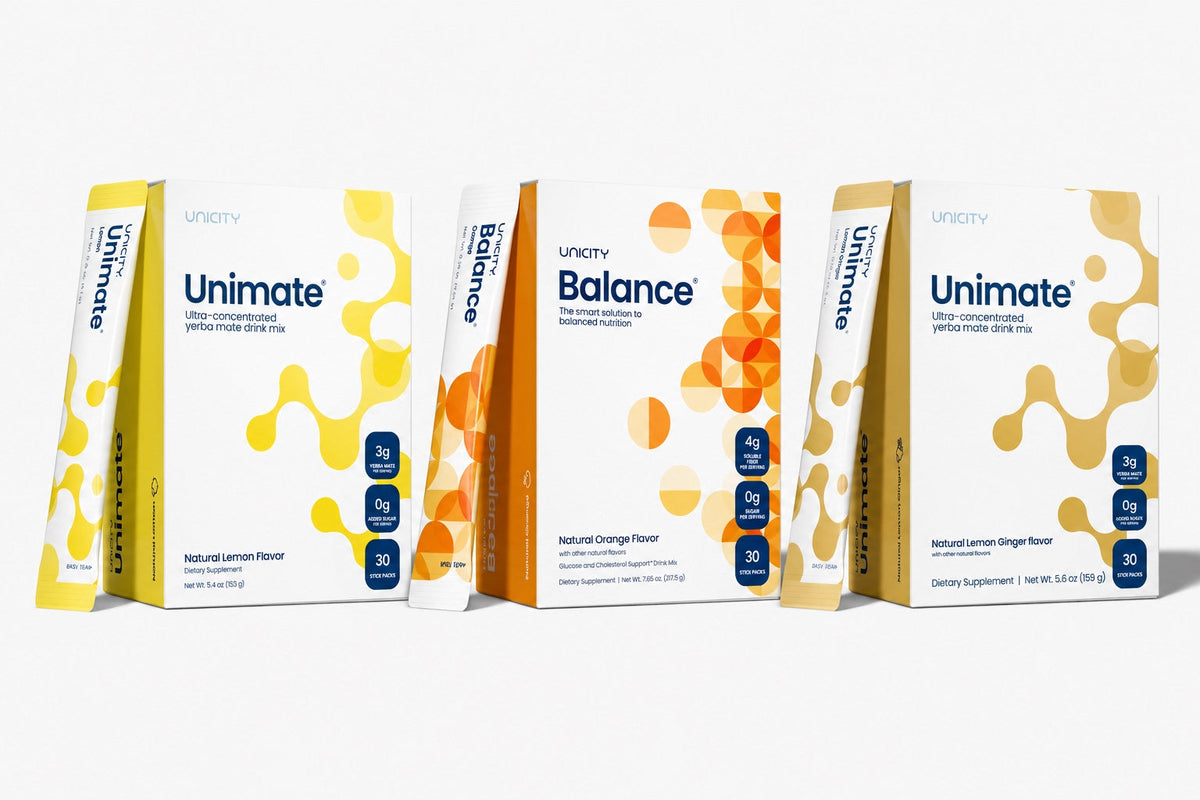 Unicity Complete Daily Vitality Trio – Unimate Lemon, Balance Orange & Unimate Lemon Ginger (3-Pack Wellness System)
