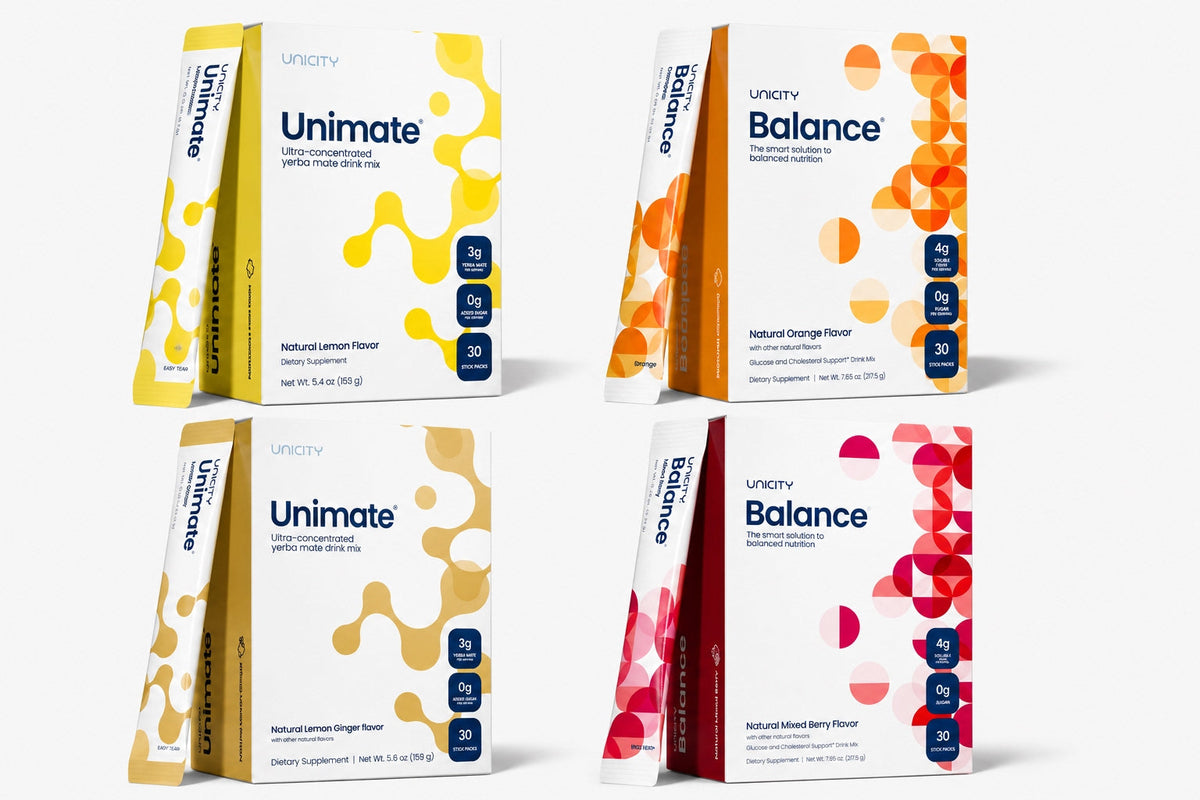 Unicity Complete Ultimate Wellness Bundle – Unimate & Balance 4-Pack Variety System (120 Stick Packs)