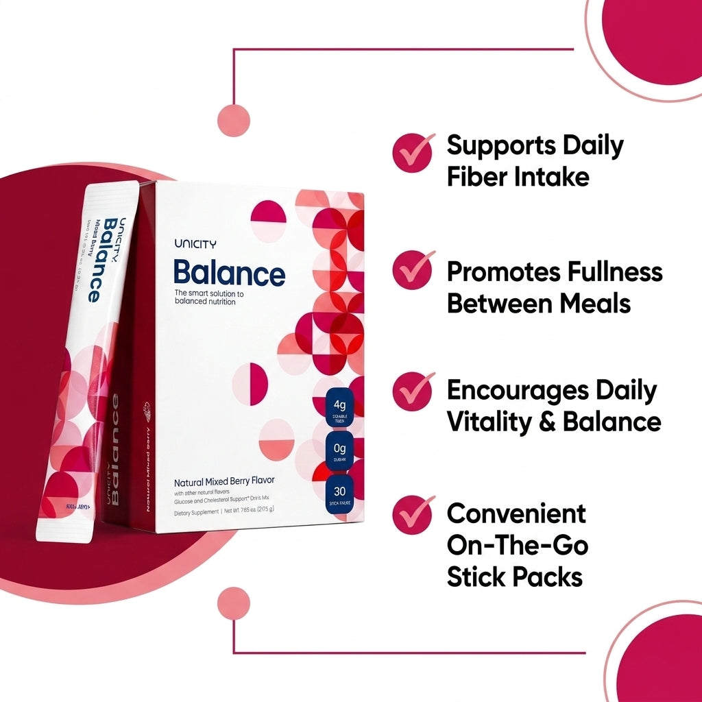 Unicity Balance Daily Fiber Supplement – Natural Mixed Berry (30 Stick Packs)