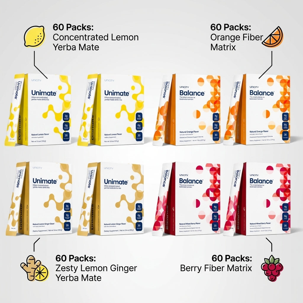 Unicity Complete Ultimate Vitality Mega System – 8-Pack Flavor Collection (240 Stick Packs / 60-Day Supply)