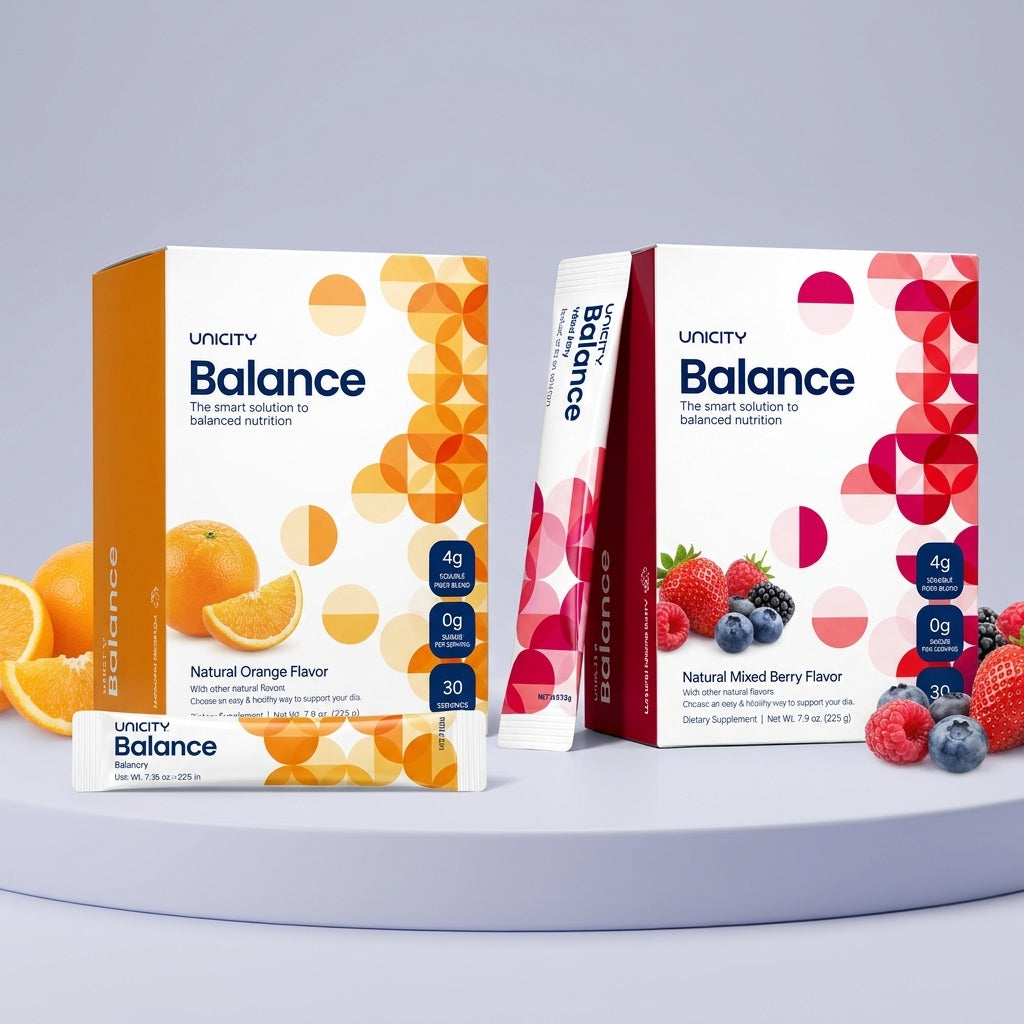 Unicity Balance Soluble Fiber Wellness Drink Mix Combo - 2-Pack (Natural Orange & Mixed Berry)