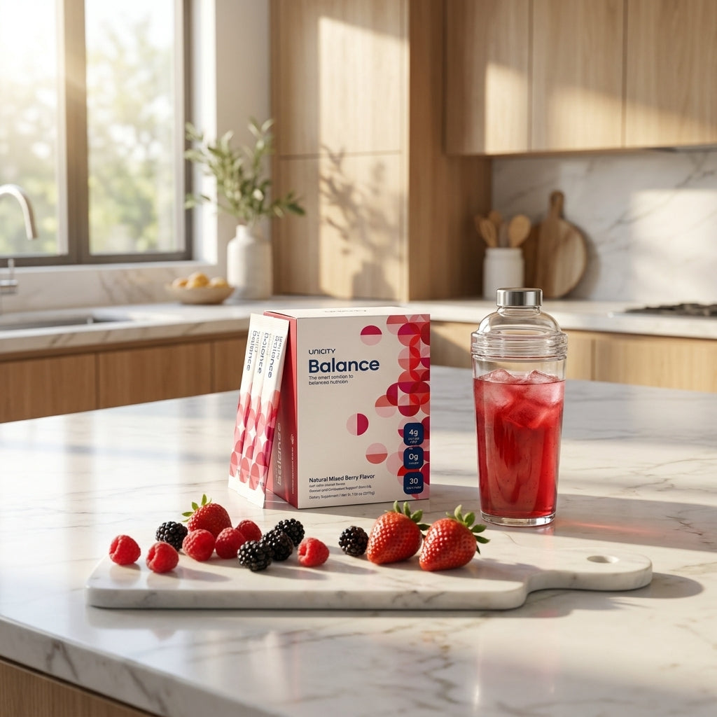Unicity Balance Daily Fiber Drink Mix – Natural Mixed Berry (10-Box Bulk Supply / 300 Stick Packs)+2Tumblers gift