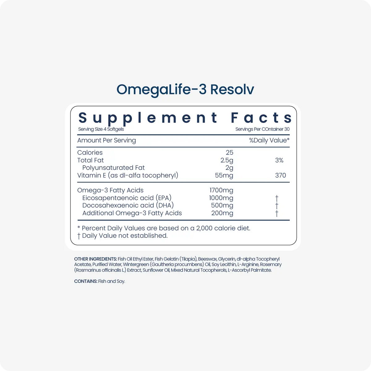OmegaLife-3 Resolv omegaLife-3 Resolv is a high-quality, purified fish-oil supplement that delivers 1,500 mg of EPA and DHA omega-3 fatty acids